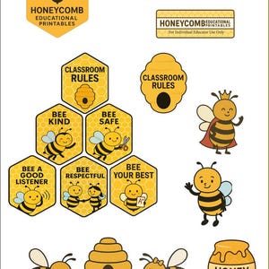 Bienen-Klassenzimmer-Regeln-Bulletin-Brett Schulbedarf-Lehrer-grundlegende druckbare Verhaltenstabelle, Plakat, Honigbienen-Thema, Lernen