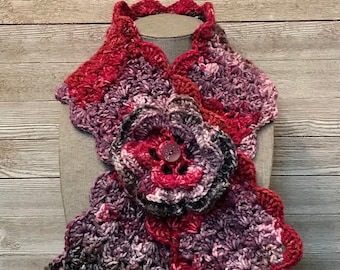 Berry Mix Bowtie Scarf with Flower - Wear 2 Ways