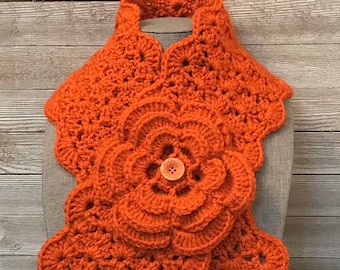 Terra Cotta Orange Bowtie Scarf with Flower - Wear 2 Ways