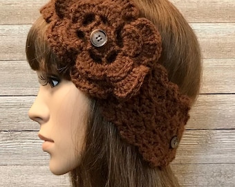 Brown Head Warmer with Flower