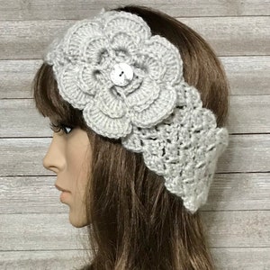 Light Gray Head Warmer with Flower