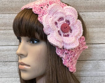 Peppermint Pink Head Warmer A with Flower