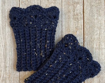 Navy Tweed Boot Cuffs for Ankle Boots