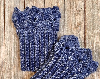 Denim Mist Blue Boot Cuffs with Prairie Points for Ankle Boots