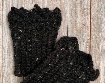 Black Tweed Boot Cuffs for Short Boots with Prairie Points Edging