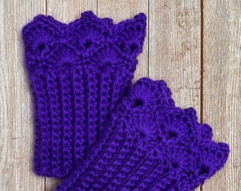 Iris Purple Boot Cuffs for Short Boots with Prairie Points Edging