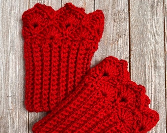 Christmas Red Boot Cuffs for Short Boots with Prairie Points Edging