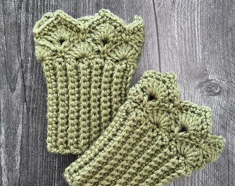 Dusty Green Boot Cuffs with Prairie Points Trim for Short Boots