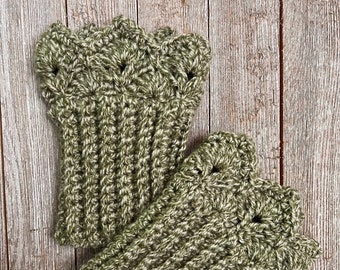 Sage Green Tweed Boot Cuffs for Ankle Boots with Prairie Points Trim