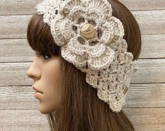 Linen Head Warmer A with Flower