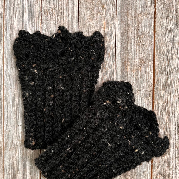 Black Tweed Boot Cuffs for Short Boots with Prairie Points Edging