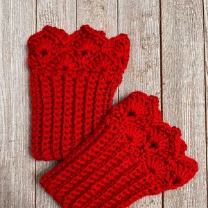 Christmas Red Boot Cuffs for Short Boots with Prairie Points Edging image 1