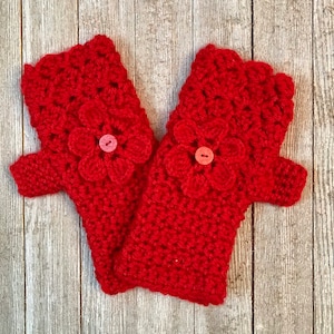 Christmas Red Fingerless Gloves with Flower