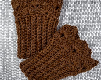 Cinnamon Brown Boot Cuffs with Prairie Point Edging for Short Boots