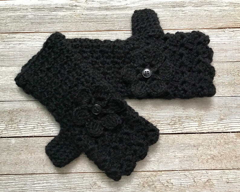 Black Fingerless Gloves with Flower Wool Blend image 4