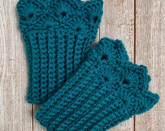 Blue Jade Boot Cuffs for Short Boots with Prairie Points Edging