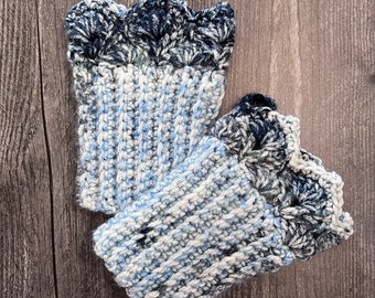 Denim Blues, poignets de bottes A avec bordure en pointes de prairie