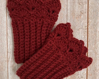 Burgundy Boot Cuffs for Short Boots with Prairie Points Edging