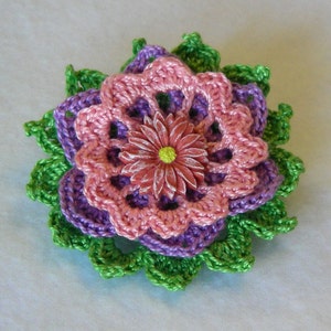 Garden Joy Crochet Flower Brooch, Crochet Thread Pin image 1