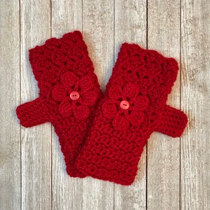 Rubin rot Fingerlose Handschuhe mit Blume