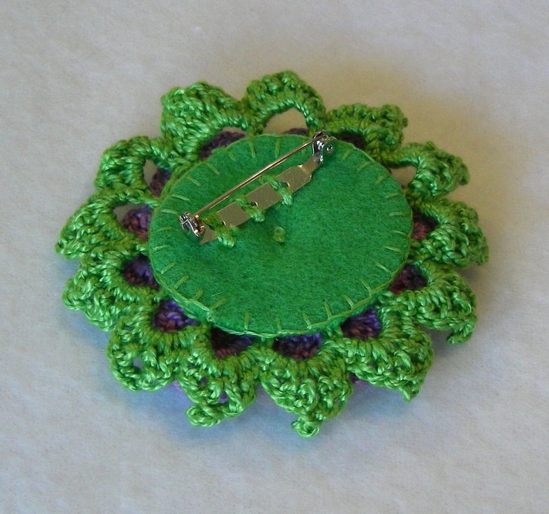 Garden Joy Crochet Flower Brooch, Crochet Thread Pin image 2