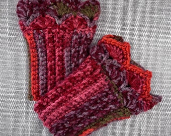 Summer Berries A Boot Cuffs for Short Boots with Prairie Points Edging