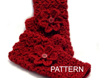 PATTERN - Crocheted Fingerless Gloves with Flower