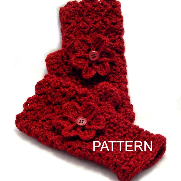 PATTERN - Crocheted Fingerless Gloves with Flower