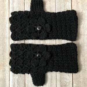 Black Fingerless Gloves with Flower Wool Blend image 2