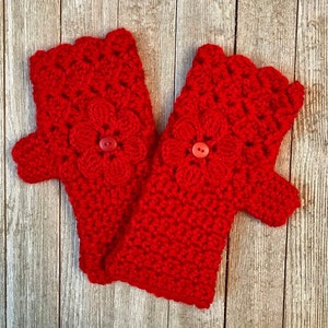 Christmas Red Fingerless Gloves with Flower