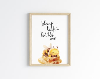 Sleep tight little one bumblebee wall art, Bee art, watercolor bumblebee, Nursery animal print, Kids wall decor