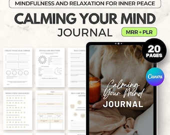 Calming Your Mind Journal | 20-Page Mindfulness, Mental Wellness (Canva Template)