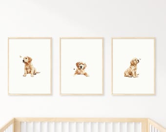 Conjunto de estampas de filhotes de Golden Retriever: Arte de parede para berçário de cães (download digital)