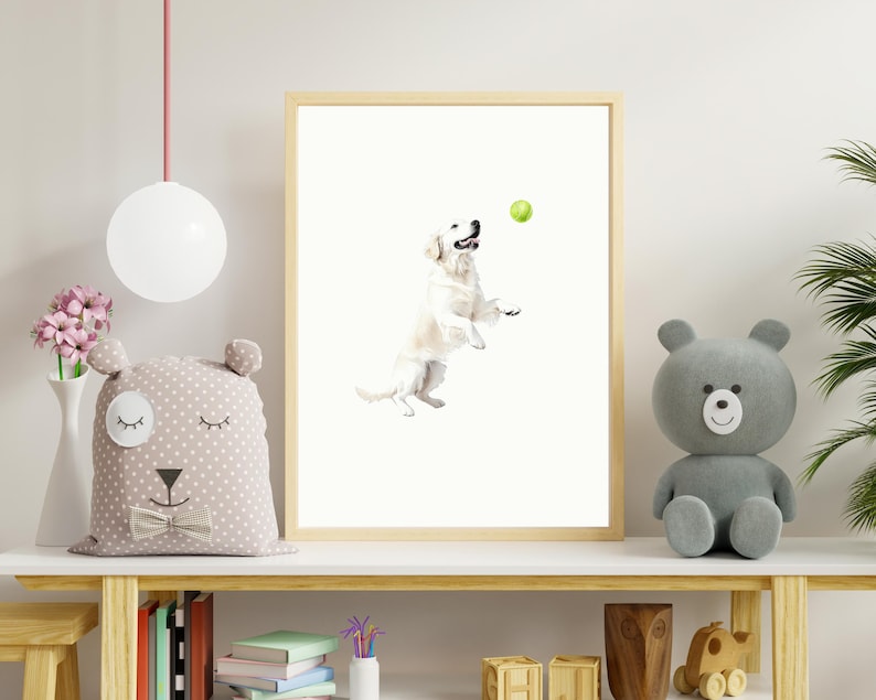 Set med barnrumstryck av golden retriever: Hundväggkonst (digital nedladdning) bild 7