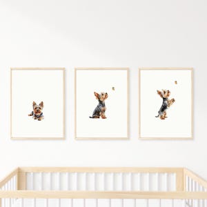 Impression d&#39;art mural chien chiot yorkshire terrier pour chambre d&#39;enfant art mural chambre d&#39;enfant art mural imprimable lot de 3 cadeau pour amoureux des chiens