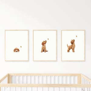 Impresión de Goldendoodle para guardería de perros, arte de pared para habitación de niños, arte de pared para guardería, juego de 3 impresiones, regalo para amantes de los perros