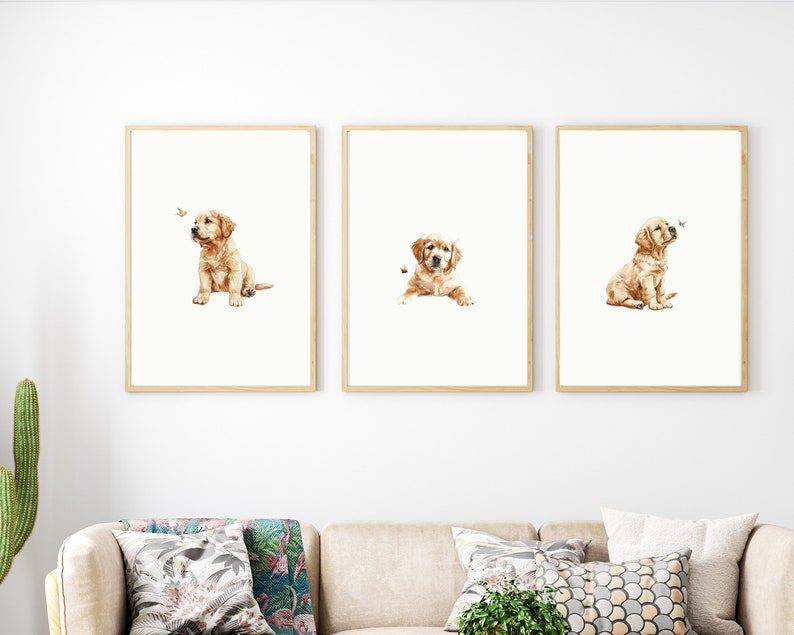 Golden Retriever Puppy Print Set: Nursery Dog Wall Art (digital ...
