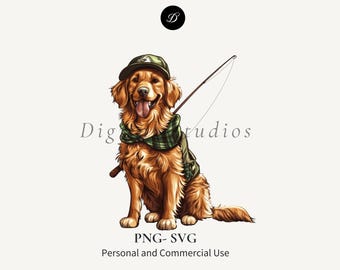 Fishing Golden Retriever PNG: Dog Lover Clip Art (SVG)