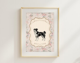 Australian Shepherd Vintage Floral Print: Nursery Wall Art (Digital Download)