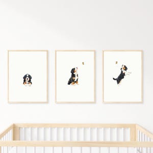 Welpe Kindergarten Druck Hund Wandkunst Berner Sennenhund Druck für Kinderzimmer Wandkunst Druckbare Wandkunst Set von 3 Geschenk für Hundeliebhaber