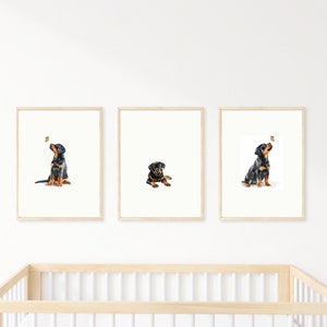 Puppy Nursery Print Dog Wall Art Rottweiler Dog Print for Kid Room Nursery Wall Art Printable Wall Art  Set of 3 Gift for Dog Lover