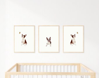 Boston Terrier Puppy Print Set: Nursery Dog Wall Art (Digital Download)
