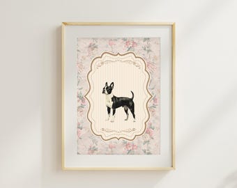 Boston Terrier Vintage Floral Print: Nursery Dog Wall Art (Digital Download)