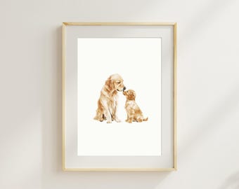 Impressão de mãe e filhote de Golden Retriever: Arte de parede para berçário de cachorro (download digital)