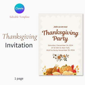 Thanksgiving Party Invitation Printable Canva Template Editable Thanksgiving Party Invitation Birthday Invitation Thanksgiving Dinner