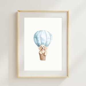 Puppy Nursery Print Dog Wall Art Golden Retriever Puppy Print Hot Air Balloon for Baby Boy Blue Room Nursery Wall Art Gift for Dog Lover