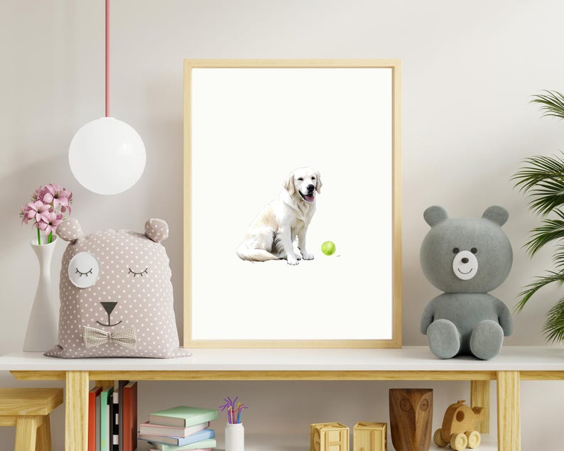 Set med barnrumstryck av golden retriever: Hundväggkonst (digital nedladdning) bild 6