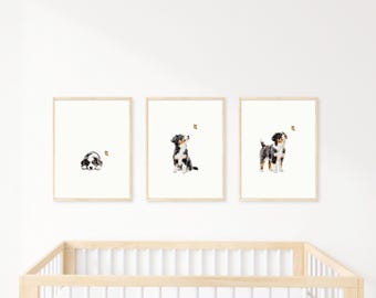 Australian Shepherd Puppy Print Set: Nursery Wall Art (Digital Download)