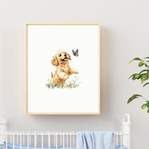 Puppy Nursery Print Dog Wall Art Golden Retriever Puppy Dog Print for Kid Room Nursery Wall Art Printable Wall Art  Gift for Dog Lover