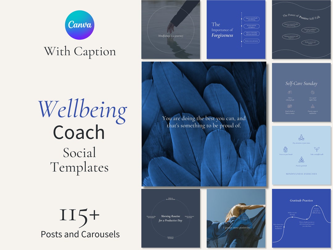 Wellbeing Coach Social Media Canva Templates (117 Pages) (digital ...